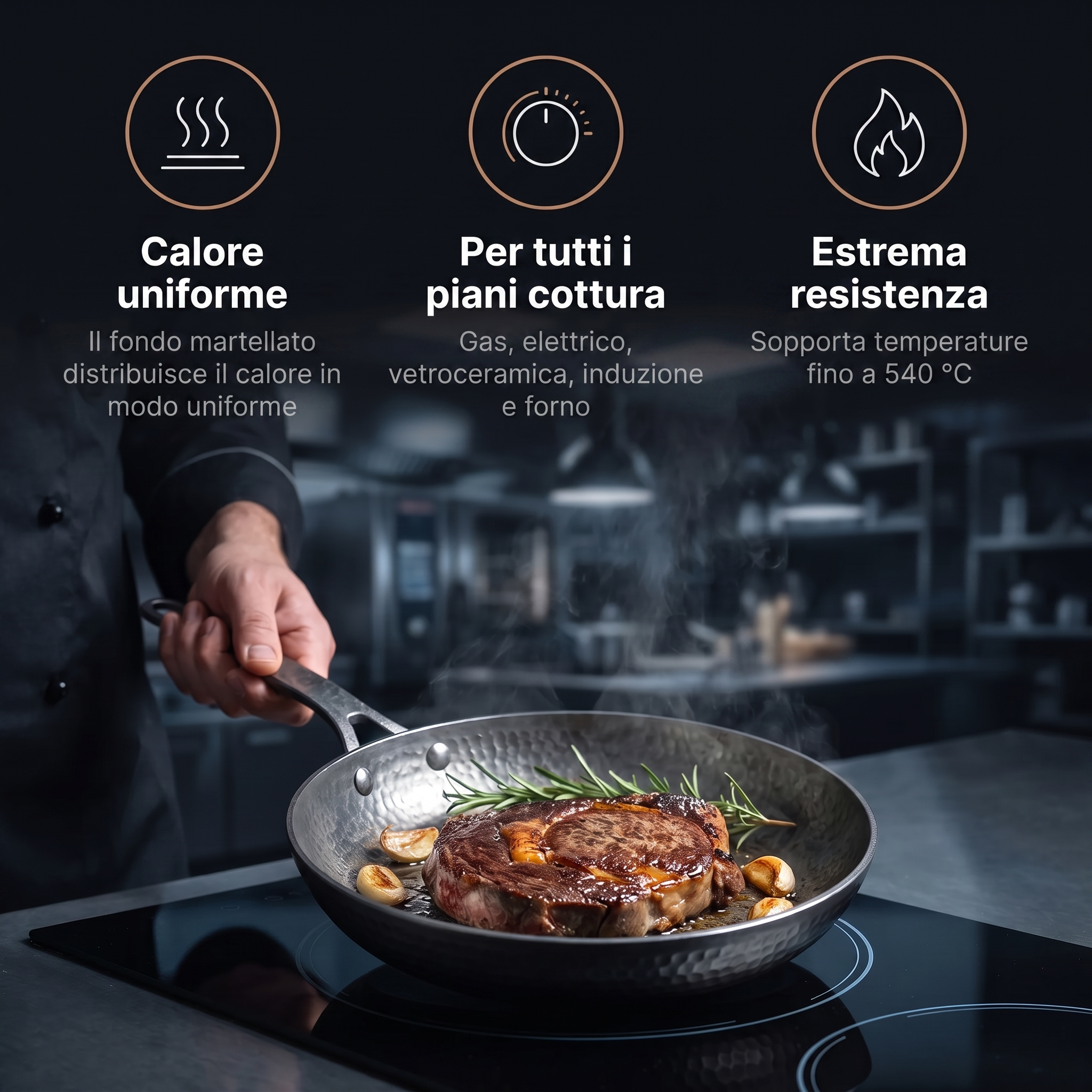 Calore uniforme, per tutti i piani cottura, resistente fino a 540 °C