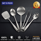 Kit di 5 utensili in acciaio inox sicuri sul titanio, manico freddo, lavastoviglie