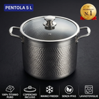 Pentola in titanio 24 cm da 5 litri con coperchio in vetro e manici freddi