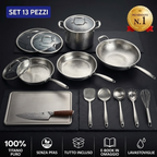Cucina completa in titanio da 13 pezzi con pentole, tagliere, coltello e utensili
